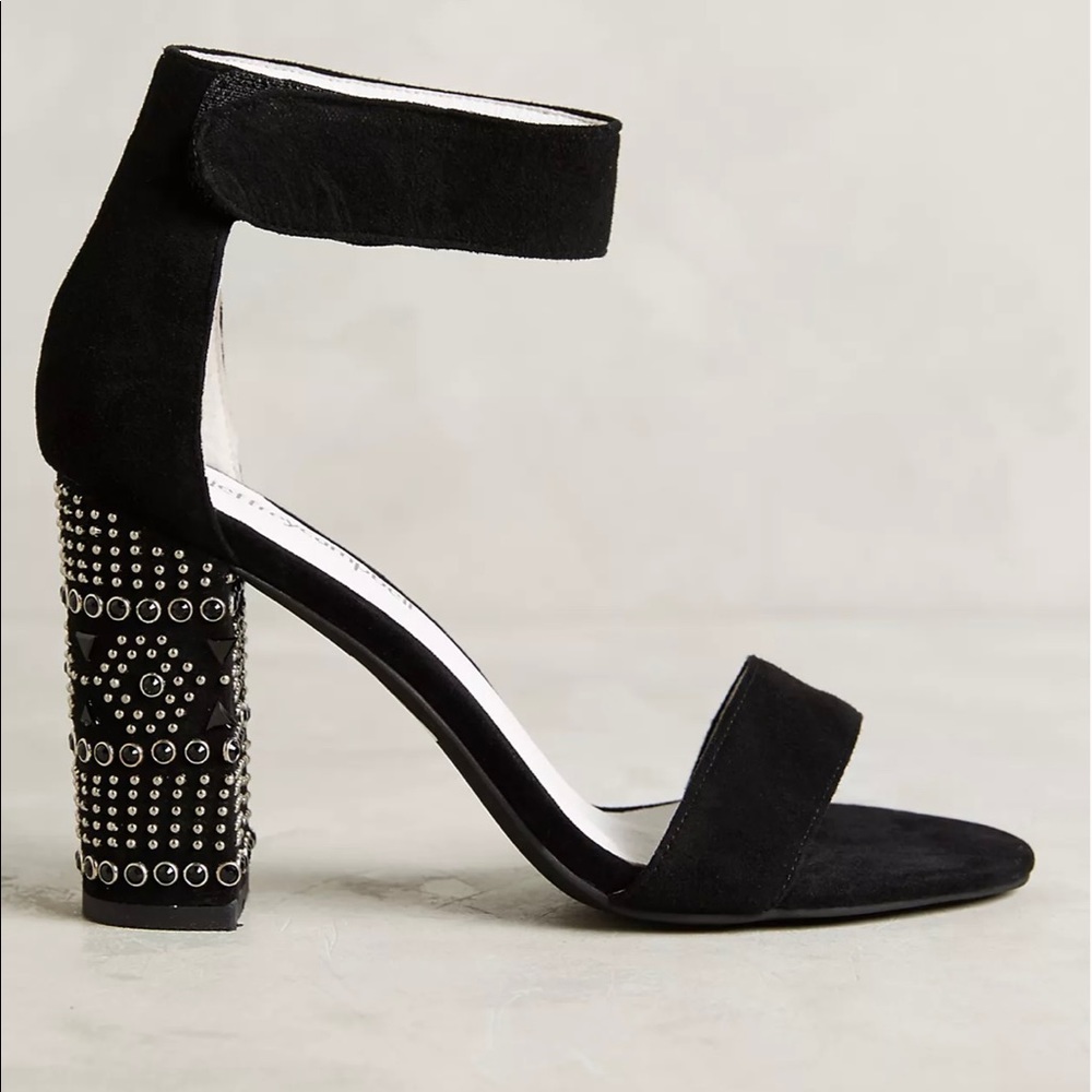 Anthropologie Jeffrey Campbell Lindsay Beaded Black Suede Chunky Heels